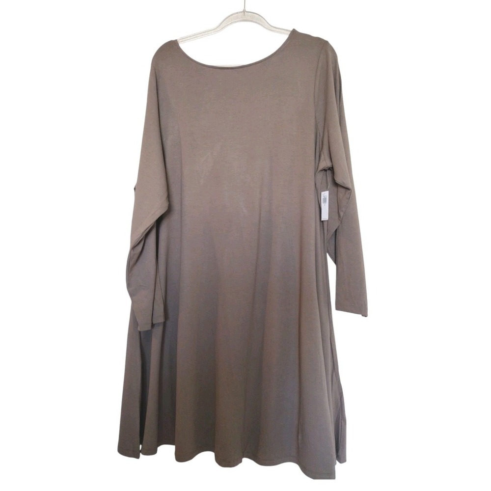 Old Navy Dress Woman's 3X Brown Mini Swing‎ Boat Neck Scoop Back Long Sleeves